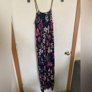 Ladies ABC maxi floral stretchy dress with braided detail cut out in front boho